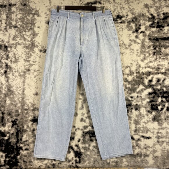 Vintage Polo Rlaph Lauren Pants Mens Size 36x32 Light Wash Denim Pleated - Picture 1 of 14